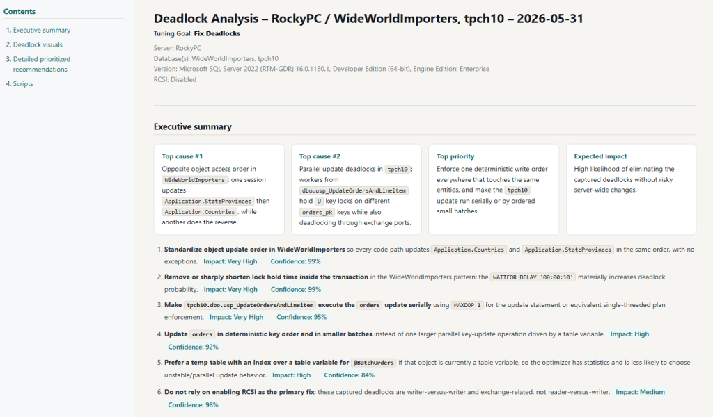 Fix Sql Server Deadlocks Fast: 5 Root Cause Analysis Steps 2 Fix deadlocks exec summary screenshot 2026 06 28 173712